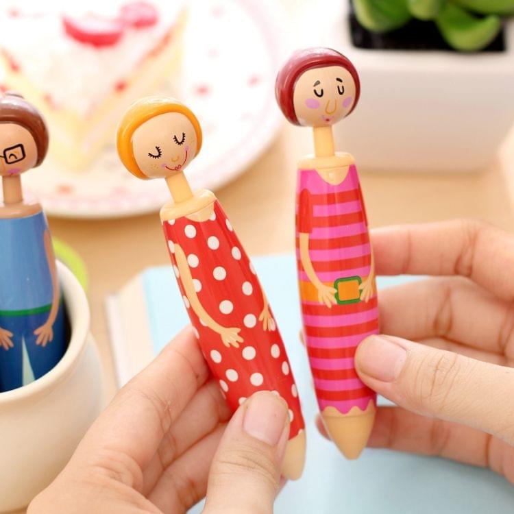 Creative Cute Cartoon Little Girl Chunky Ballpoint Pen Gift Stationery School Office Supply Random Color Delivery, Ink Color:Blue