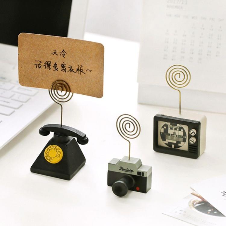 2 PCS Wooden Cartoon Card Stock Notes Folder Photo Clip Card Message Clip Office Supplies Information Clip, Type:TV
