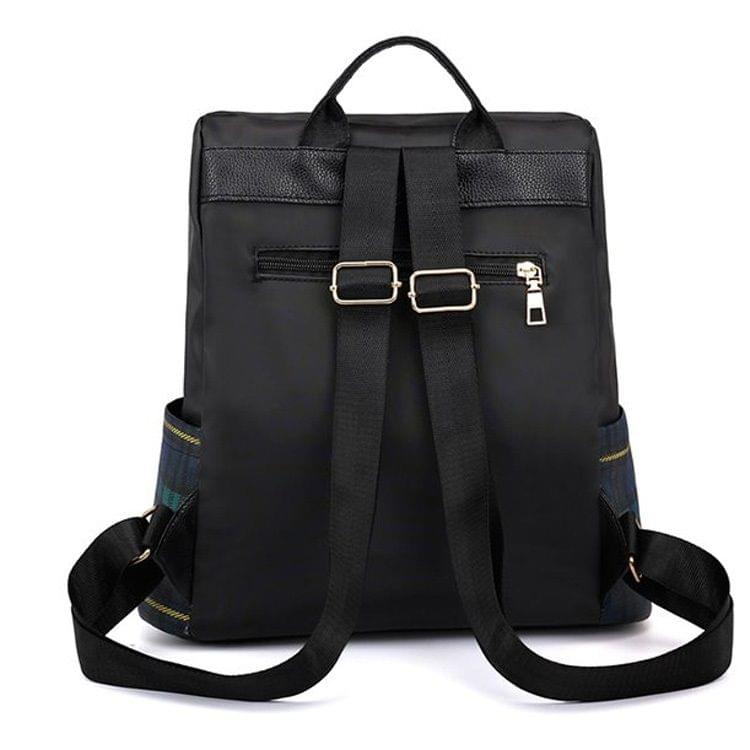 Retro Plaid PU Leather Double Shoulders School Bag Travel Backpack Bag (Blue)