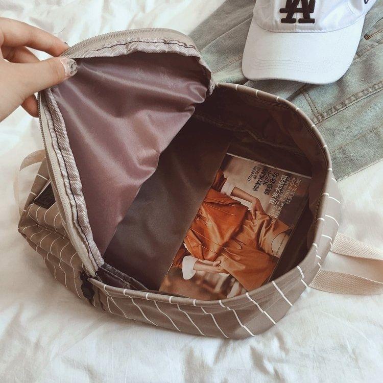 Stripe Pattern Double Shoulders School Bag Travel Backpack Bag (Brown)