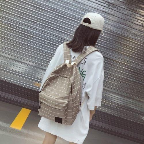 Stripe Pattern Double Shoulders School Bag Travel Backpack Bag (Brown)