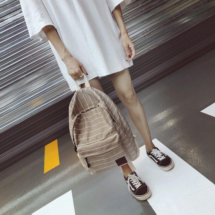 Stripe Pattern Double Shoulders School Bag Travel Backpack Bag (Brown)