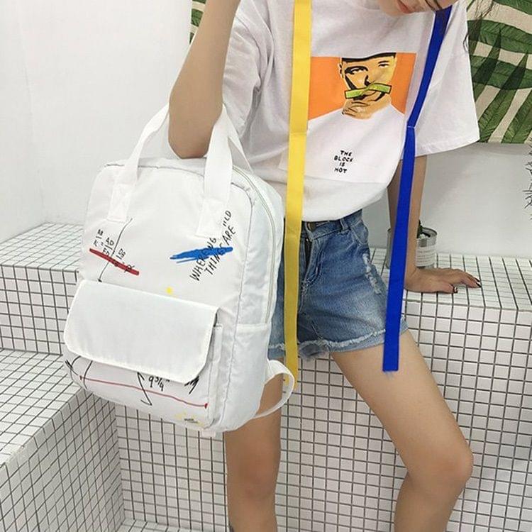 Mathematical Formulas Graffiti Double Shoulders School Bag Travel Backpack Bag (White)