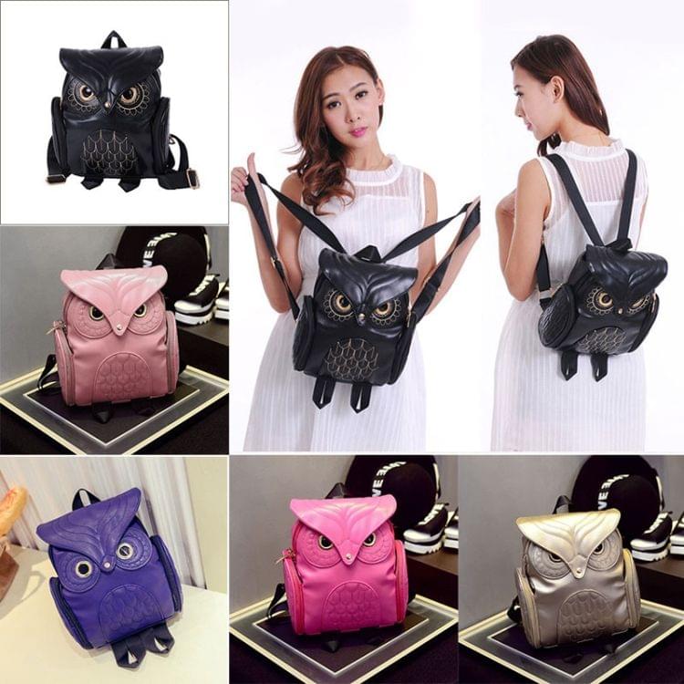 Owl Pattern Shoulder Bag Female PU Personality Backpack(Pink)