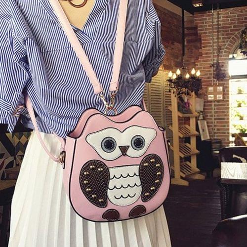 Owl PU Leather Single Double Shoulders Bag Ladies Handbag Messenger Bag (Pink)