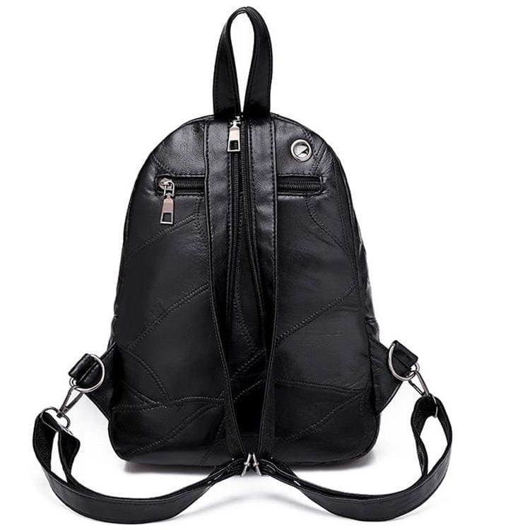 Soft PU Leather Double Shoulders School Bag Travel Backpack Bag (Black)