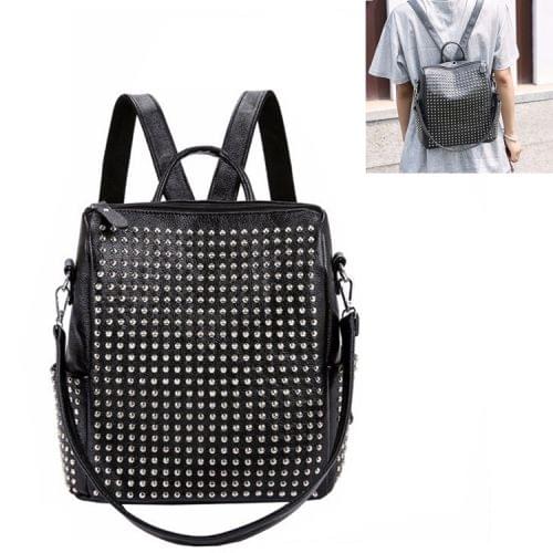Rivet PU Leather Double-shoulder Bag Ladies Handbag Messenger Bag (Black)