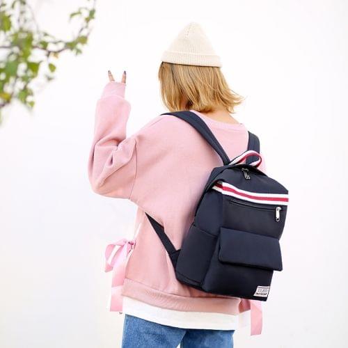 Casual Polyester Double-shoulder Bag School Bag(Black)
