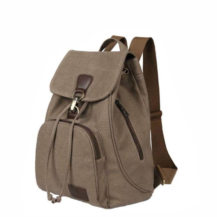 Women Canvas Student Laptop Bag Backpack(Khaki)