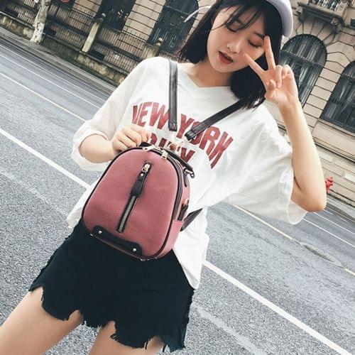 Litchi Texture PU Leather Double Shoulders School Bag Mini Travel Backpack Bag (Purple)
