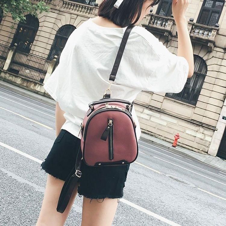 Litchi Texture PU Leather Double Shoulders School Bag Mini Travel Backpack Bag (Purple)
