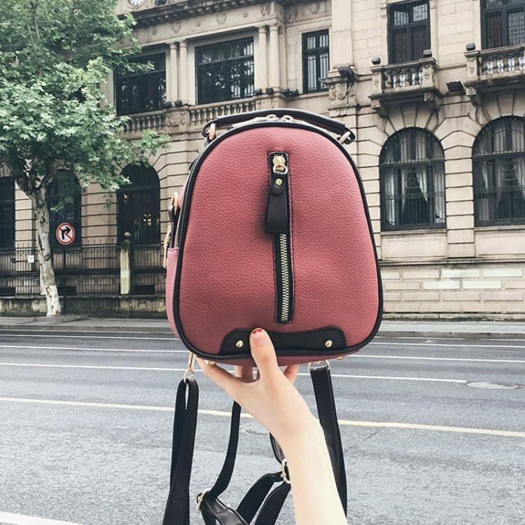 Litchi Texture PU Leather Double Shoulders School Bag Mini Travel Backpack Bag (Purple)