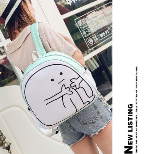 Lovely Emoticon PU Shoulders Bag School Bag Travel Backpack Bag (Mint Green)