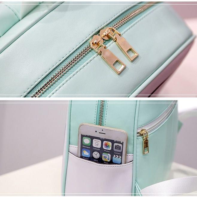 Lovely Emoticon PU Shoulders Bag School Bag Travel Backpack Bag (Mint Green)