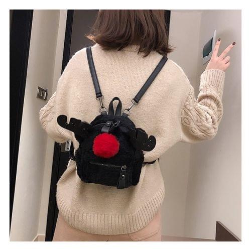 Cute Elk Plush Shoulder Bag Messenger Bag Ladies Handbag Chain Bag (Black)