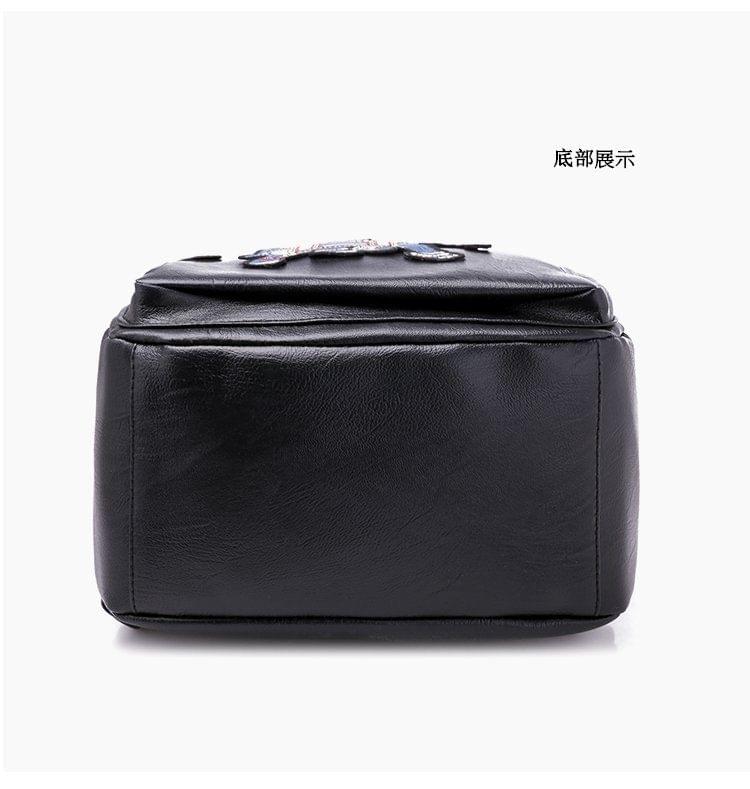 Elephant Embroidery Pattern Soft Surface Double Shoulder Bag Ladies Handbag Messenger Bag (Black)