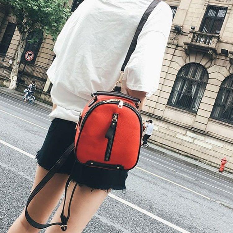Litchi Texture PU Leather Double Shoulders School Bag Mini Travel Backpack Bag (Red)
