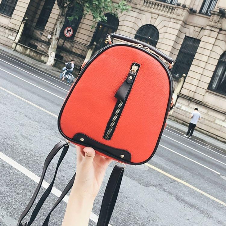 Litchi Texture PU Leather Double Shoulders School Bag Mini Travel Backpack Bag (Red)