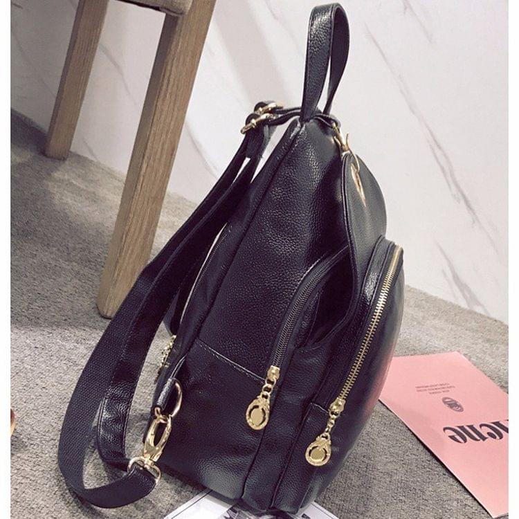 Rabbit Pattern Multi-function Leisure Fashion PU Leather Double Shoulders Bag Backpack (Black)