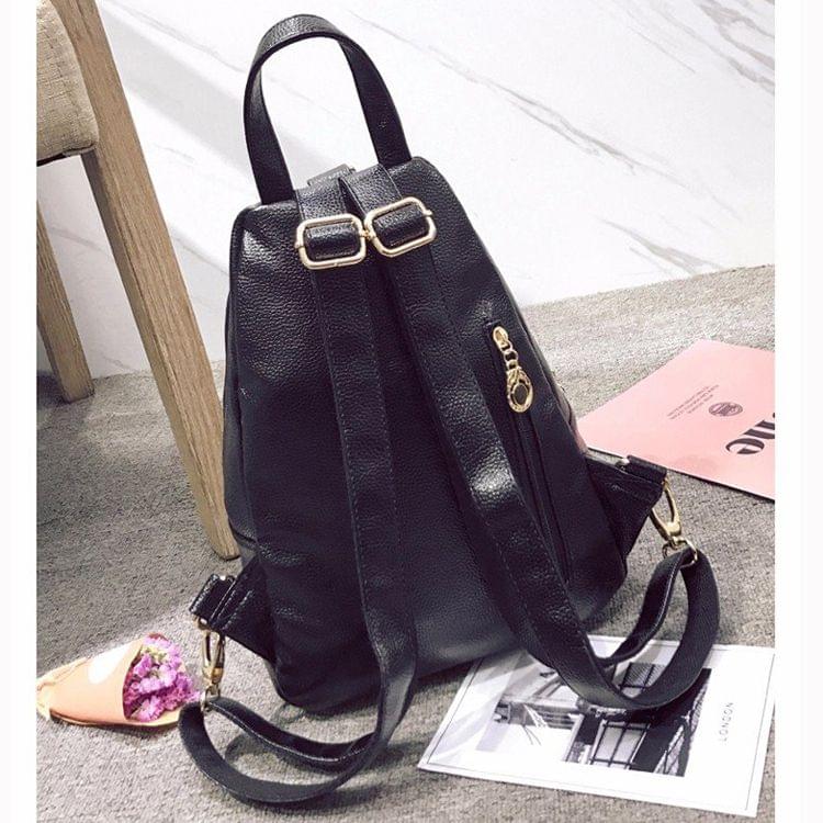 Rabbit Pattern Multi-function Leisure Fashion PU Leather Double Shoulders Bag Backpack (Black)