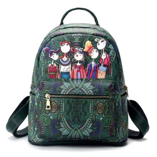 Leisure Fashion Creative Printing Design Double Shoulders Bag (Green)