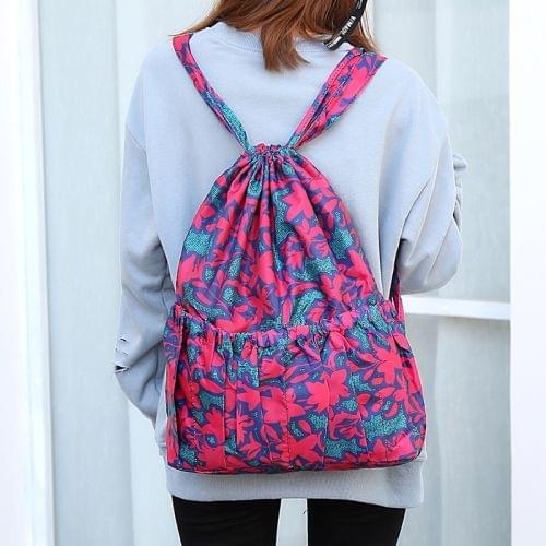 Printing Double Shoulders Drawstring Sports Backpack Bag (Red Maple Leaves)