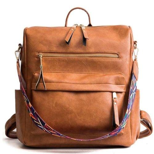 Multifunction Travel Bags Students Leather Bag Large Backpack(Brown)