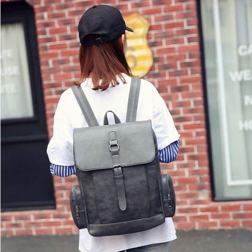 Leisure Fashion PU Leather Backpack Handbag(Grey)