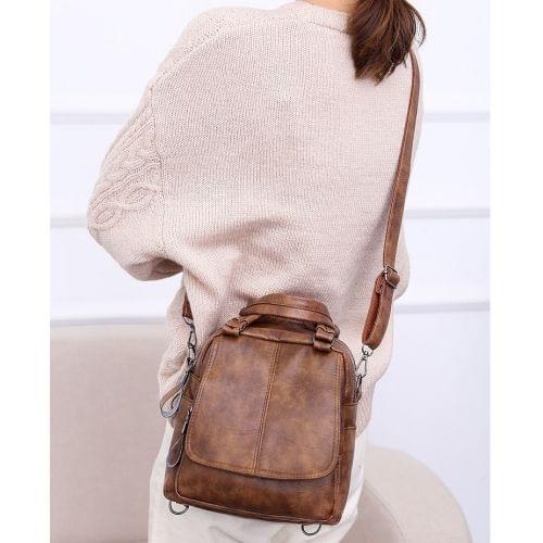 Fashion PU Leather Ladies Multi-function Backpack Handbag Shoulder Bag (Brown)