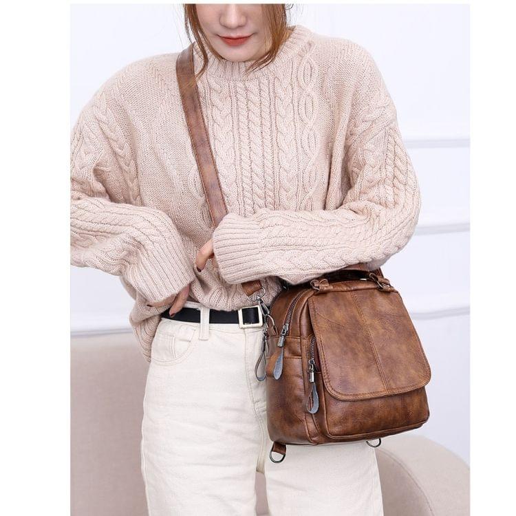 Fashion PU Leather Ladies Multi-function Backpack Handbag Shoulder Bag (Brown)