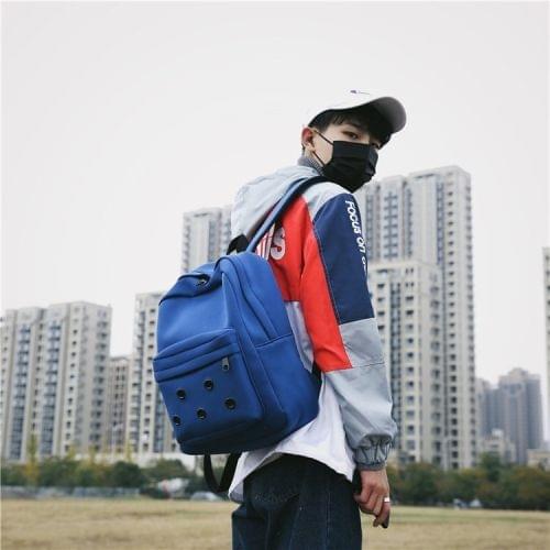 Double Zipper Design Double Shoulders School Bag Travel Backpack Bag (Blue)