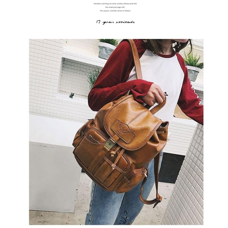 Simple Soft PU Leather Backpack Large Capacity Ladies Messenger Bags Handbag (Light Brown)