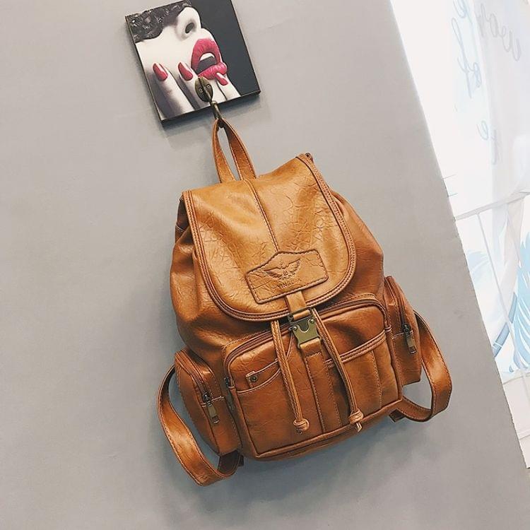 Simple Soft PU Leather Backpack Large Capacity Ladies Messenger Bags Handbag (Light Brown)