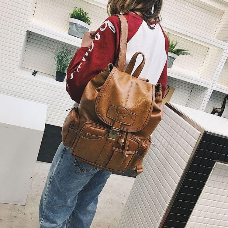 Simple Soft PU Leather Backpack Large Capacity Ladies Messenger Bags Handbag (Light Brown)