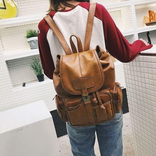 Simple Soft PU Leather Backpack Large Capacity Ladies Messenger Bags Handbag (Light Brown)