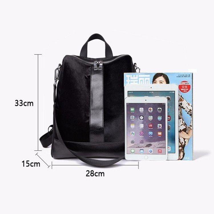 Fashion PU+ Suede School Backpack Casual Handbag Shoulder Bag(Dark Brown)