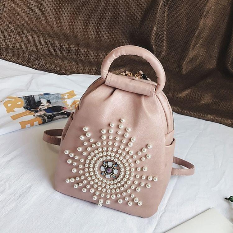 Pearl Sun PU Leather Double Shoulders School Bag Travel Backpack Bag (Dark Pink)