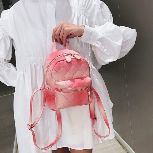 Lingge Embroidered Line Gradient Color Double Shoulders Bag Casual Mini Travel Backpack (Pink)