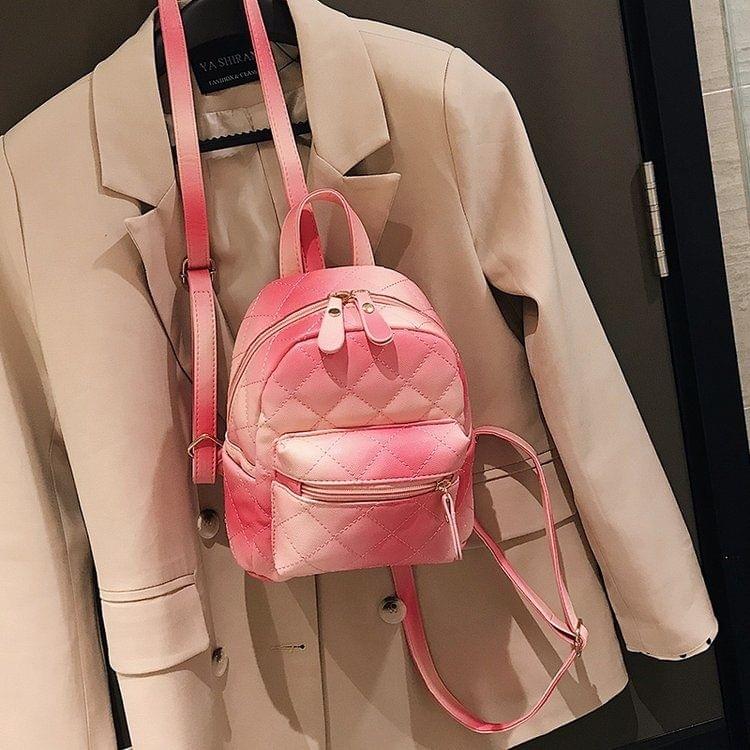 Lingge Embroidered Line Gradient Color Double Shoulders Bag Casual Mini Travel Backpack (Pink)