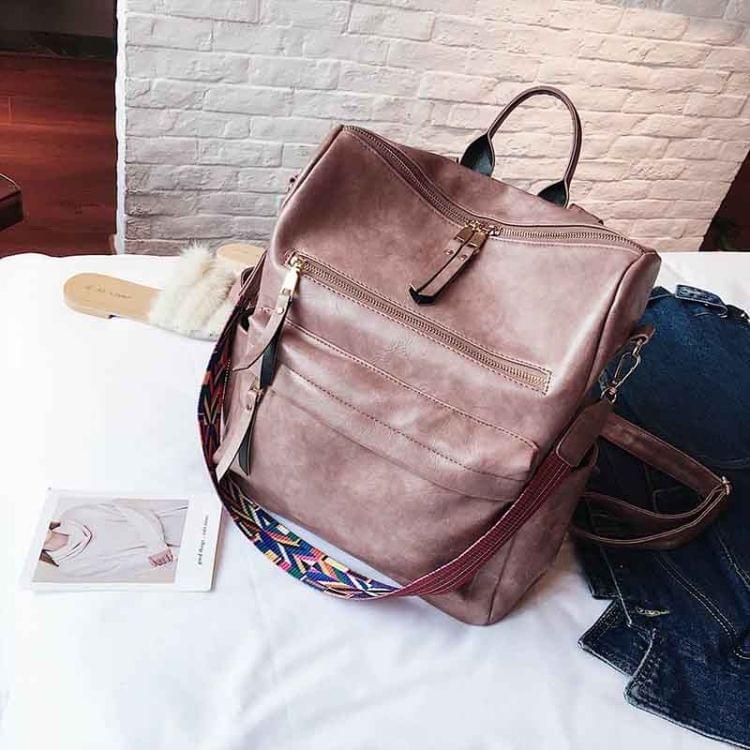 Multifunction Travel Bags Students Leather Bag Large Backpack(Black)