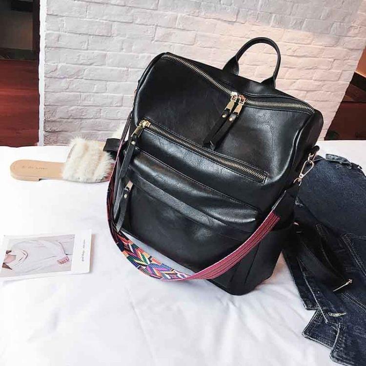 Multifunction Travel Bags Students Leather Bag Large Backpack(Black)