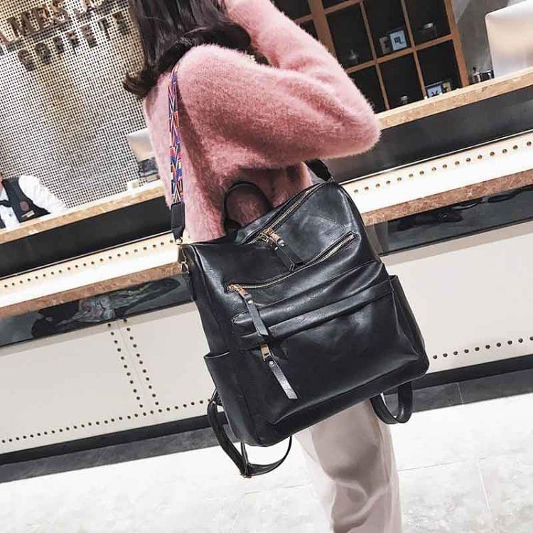 Multifunction Travel Bags Students Leather Bag Large Backpack(Black)