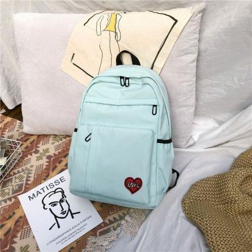 Pure Color Heart Nylon Double Shoulders School Bag Travel Backpack Bag (Baby Blue)