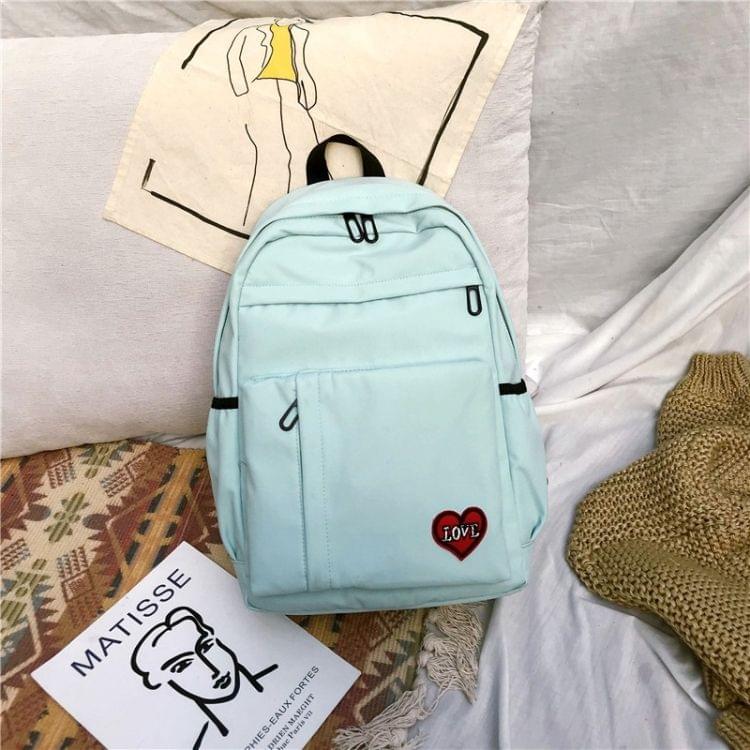 Pure Color Heart Nylon Double Shoulders School Bag Travel Backpack Bag (Baby Blue)