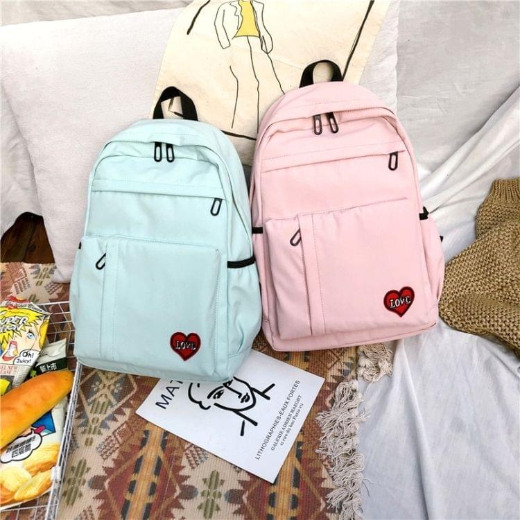 Pure Color Heart Nylon Double Shoulders School Bag Travel Backpack Bag (Baby Blue)