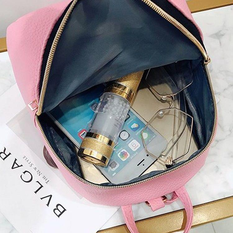 Mini PU Leather Double Shoulders School Bag Travel Backpack Bag (Grey)