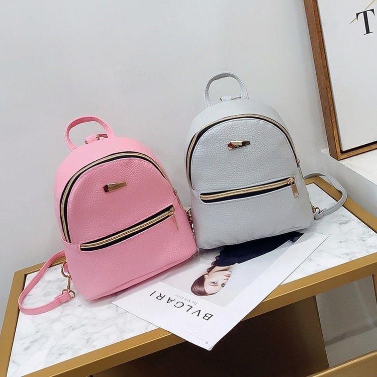 Mini PU Leather Double Shoulders School Bag Travel Backpack Bag (Grey)