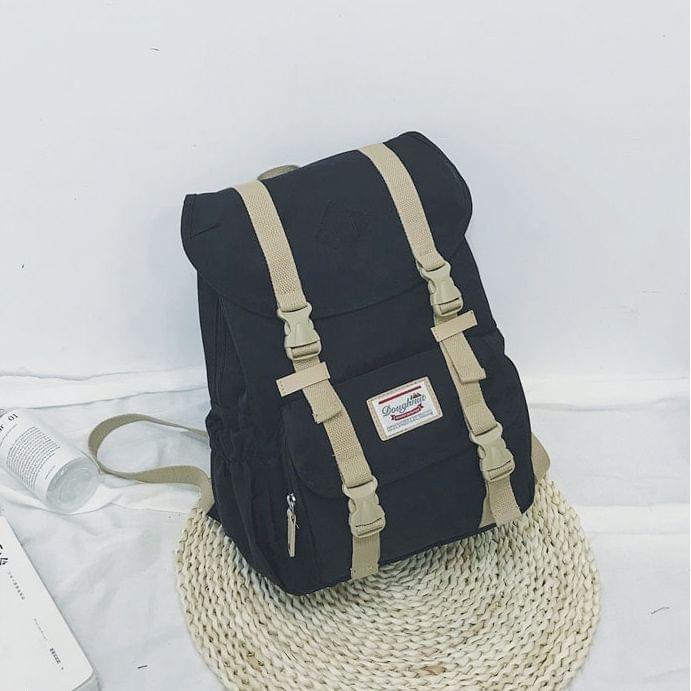 Splicing Large-capacity Backpack College Waterproof Couple Shoulder Bag (Black)
