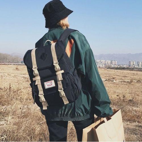 Splicing Large-capacity Backpack College Waterproof Couple Shoulder Bag (Black)
