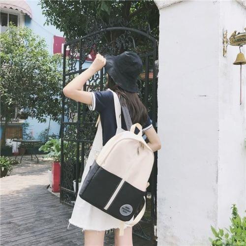 Middle Zipper Design Double Shoulders School Bag Travel Backpack Bag (Black)